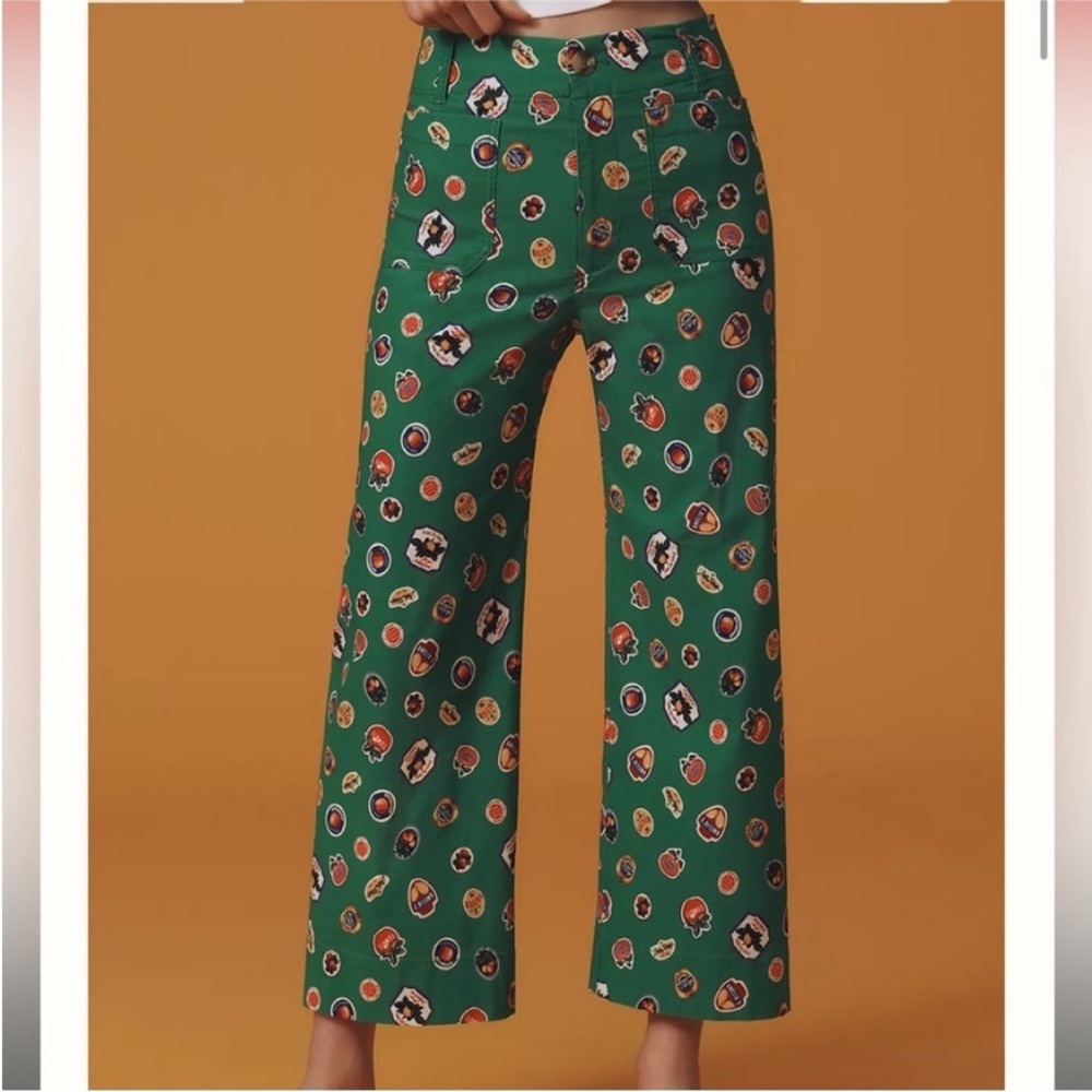 Anthropologie Green Wide-Leg Printed Pants - Picture 2 of 15